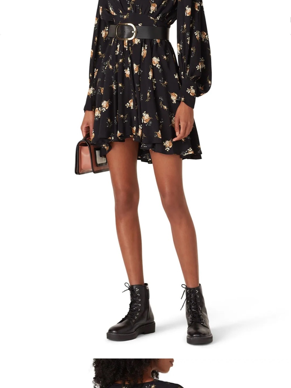 Maje Black Floral Long-Sleeve Mini Dress